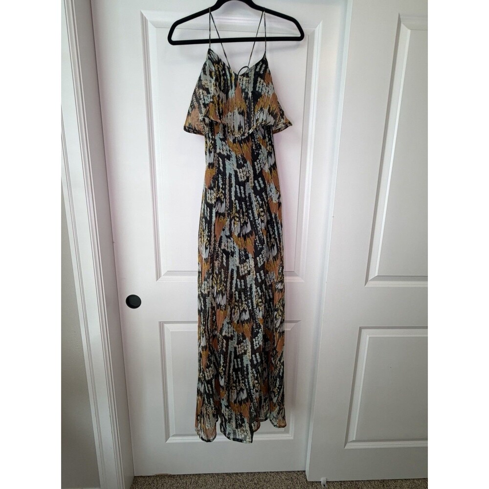 RVCA Maxi Dress Women’s M Black Blue and Orange Polyester Abstract Flowy Beach